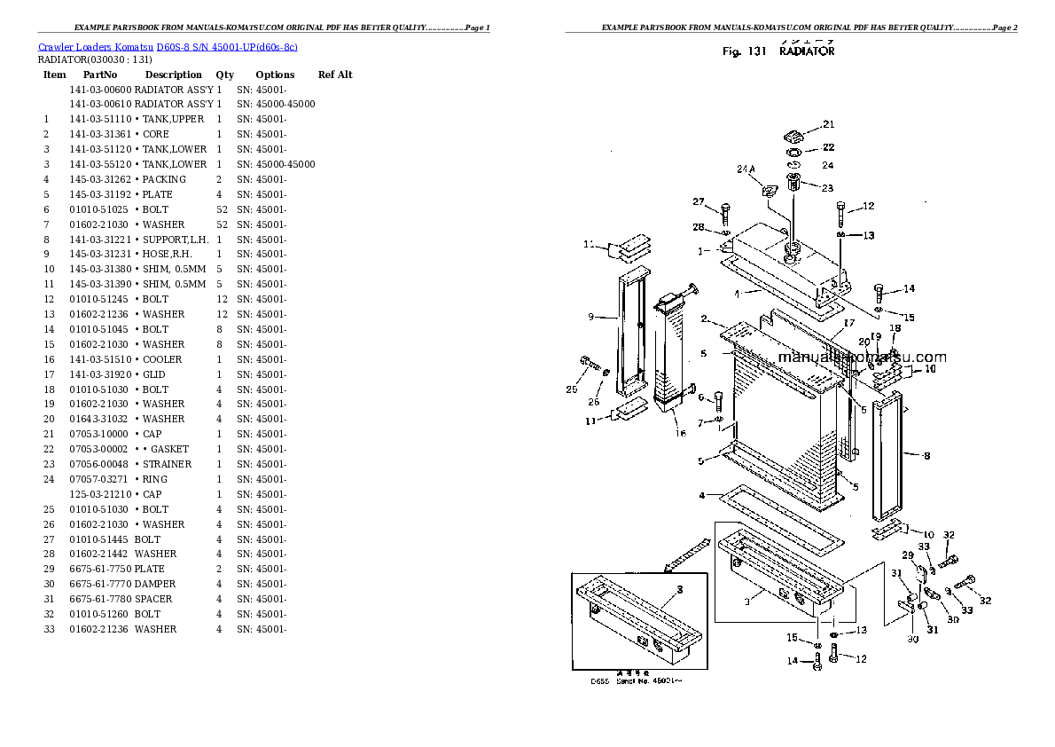 D60S-8 S/N 45001-UP Partsbook