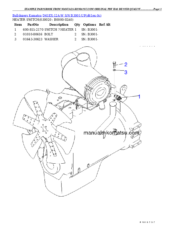 D61EX-12A-W S/N B3001-UP Partsbook