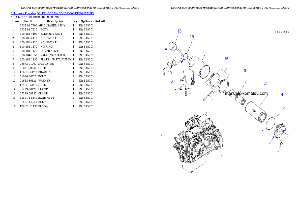 D61EX-15E0-BW S/N B45001-UP Partsbook