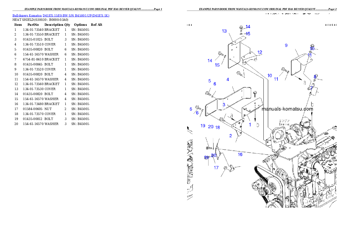 D61EX-15E0-BW S/N B45001-UP Partsbook