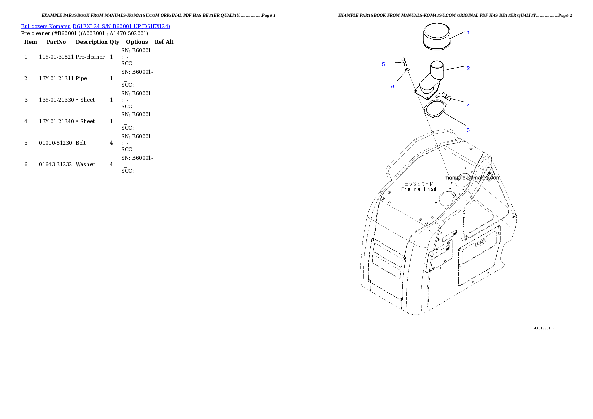 D61EXI-24 S/N B60001-UP Partsbook