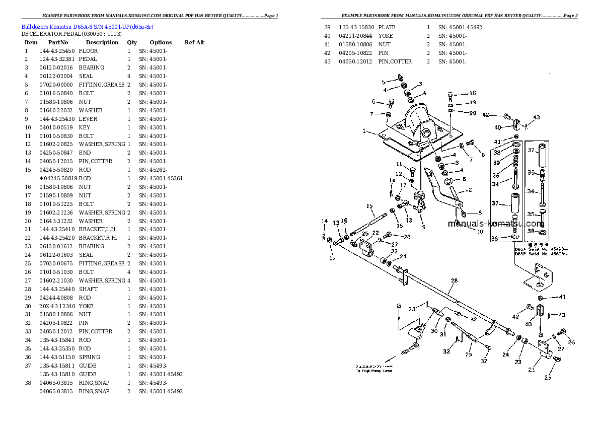 D65A-8 S/N 45001-UP Partsbook