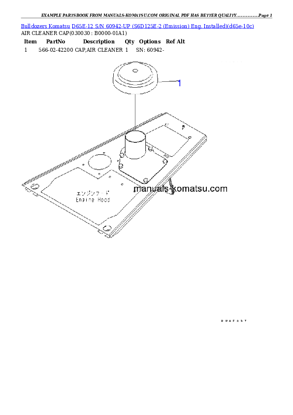 D65E-12 S/N 60942-UP (S6D125E-2 (Emission) Eng. Installed) Partsbook