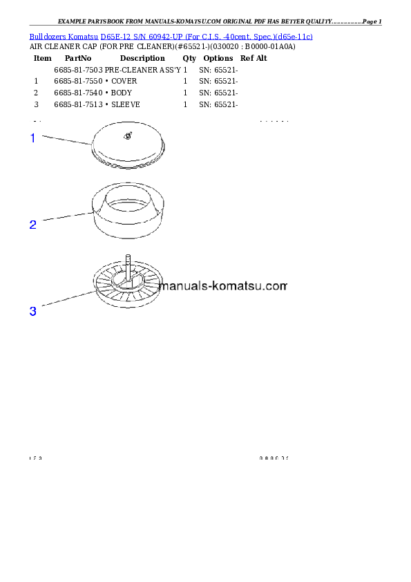 D65E-12 S/N 60942-UP (For C.I.S. -40cent. Spec.) Partsbook