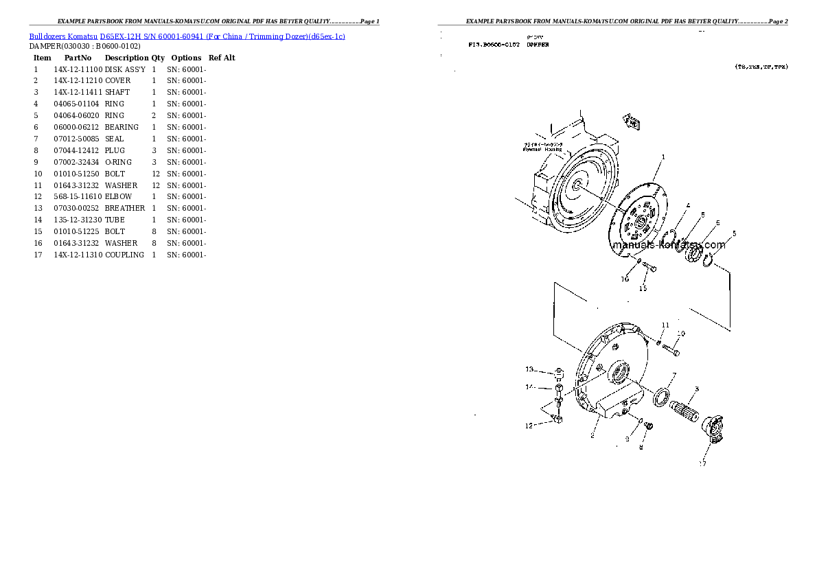 D65EX-12H S/N 60001-60941 (For China / Trimming Dozer) Partsbook