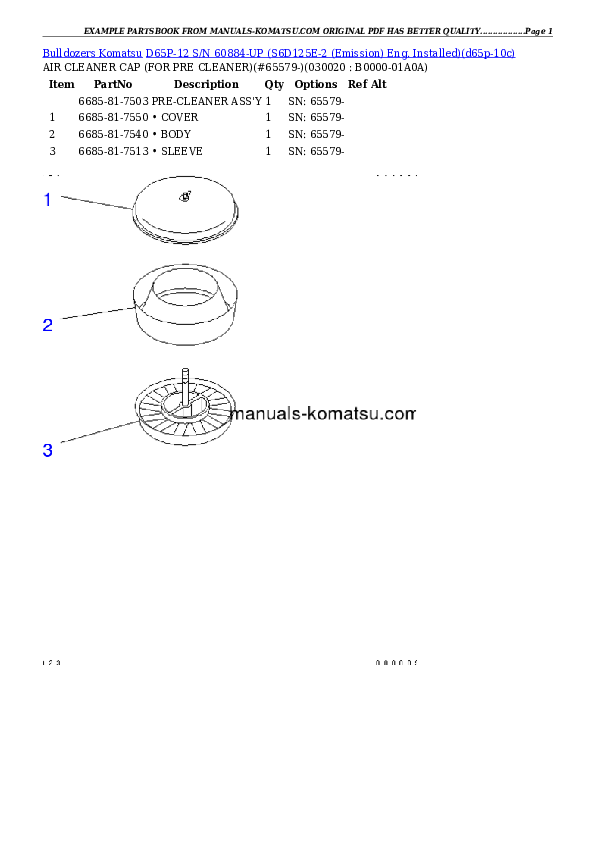 D65P-12 S/N 60884-UP (S6D125E-2 (Emission) Eng. Installed) Partsbook