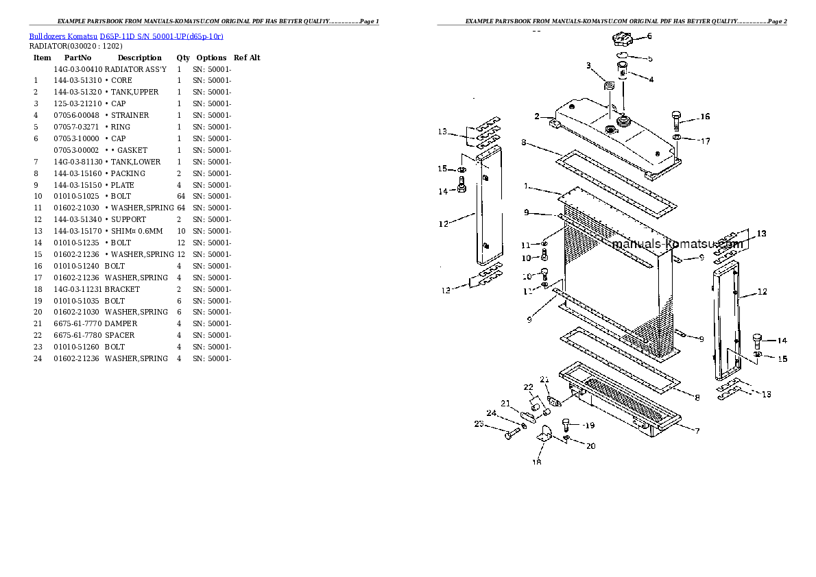 D65P-11D S/N 50001-UP Partsbook