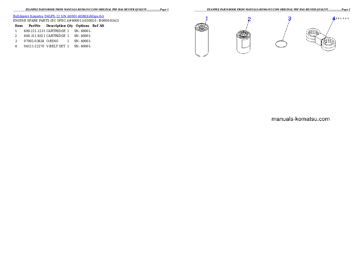 D65PX-12 S/N 60001-60883 Partsbook