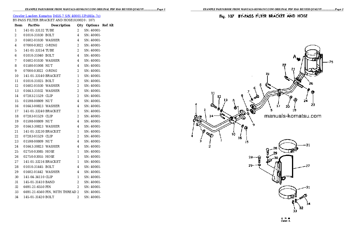 D65S-7 S/N 40001-UP Partsbook