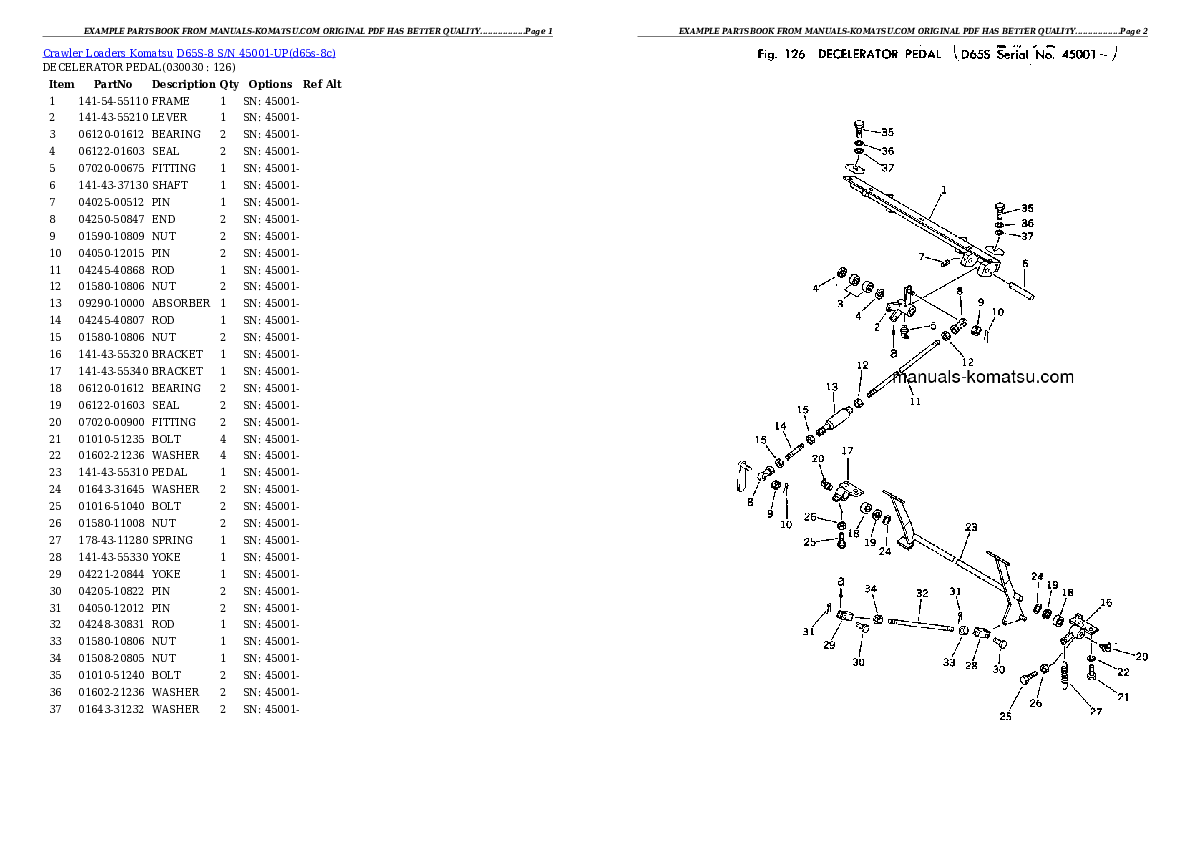 D65S-8 S/N 45001-UP Partsbook