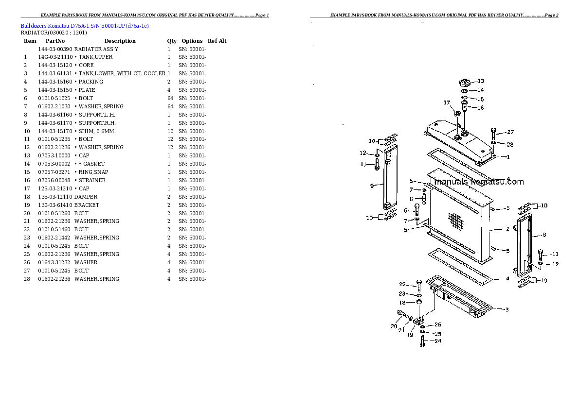 D75A-1 S/N 50001-UP Partsbook