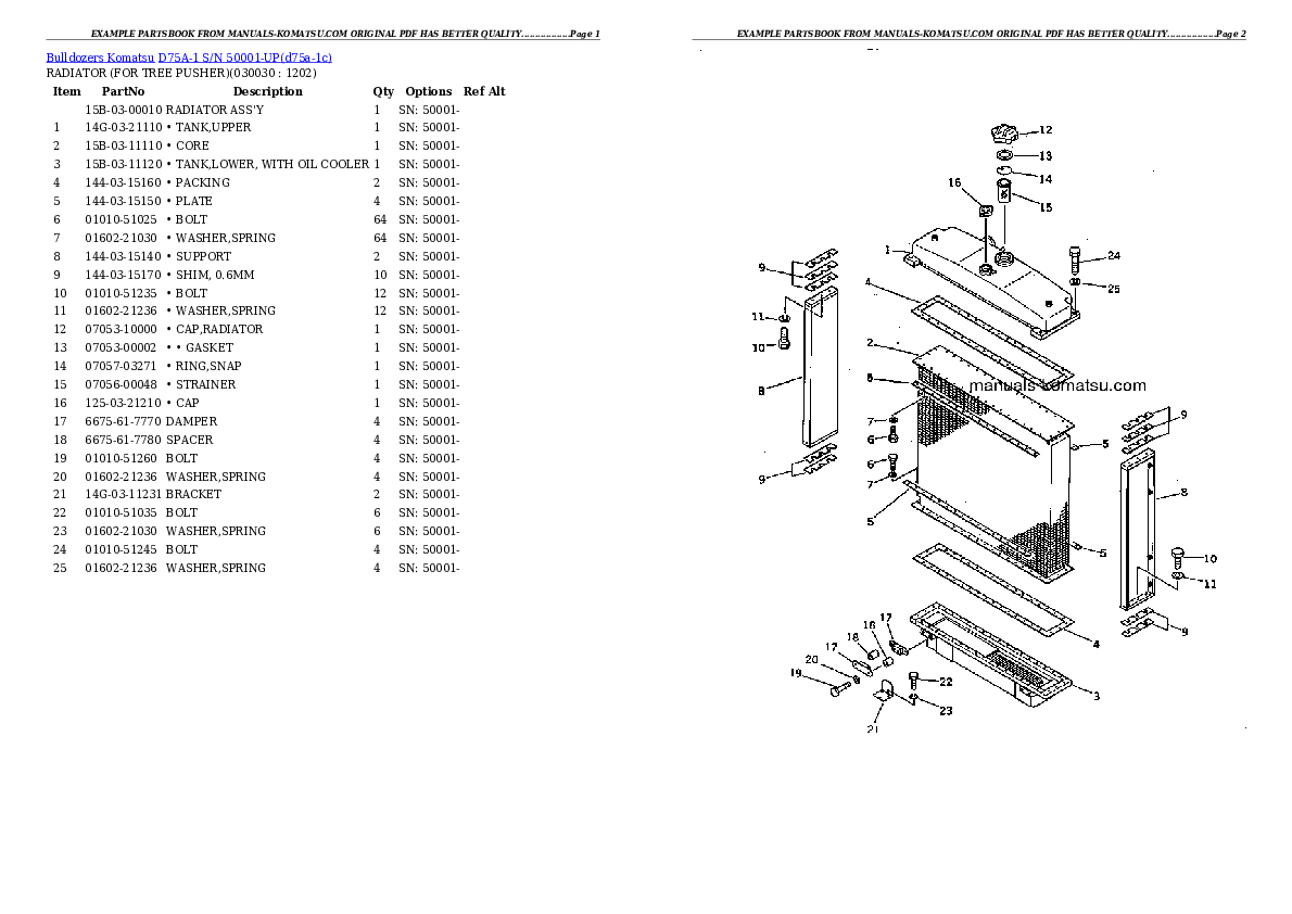 D75A-1 S/N 50001-UP Partsbook