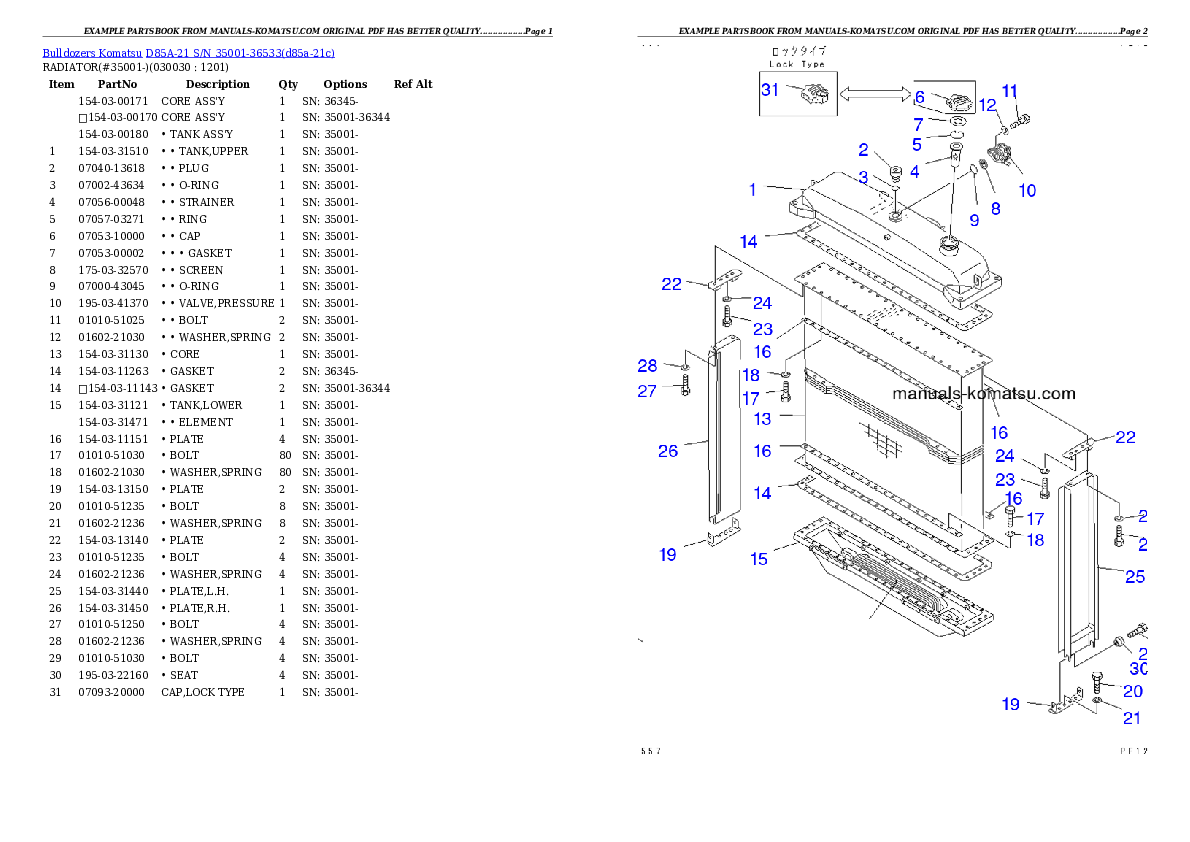 D85A-21 S/N 35001-36533 Partsbook