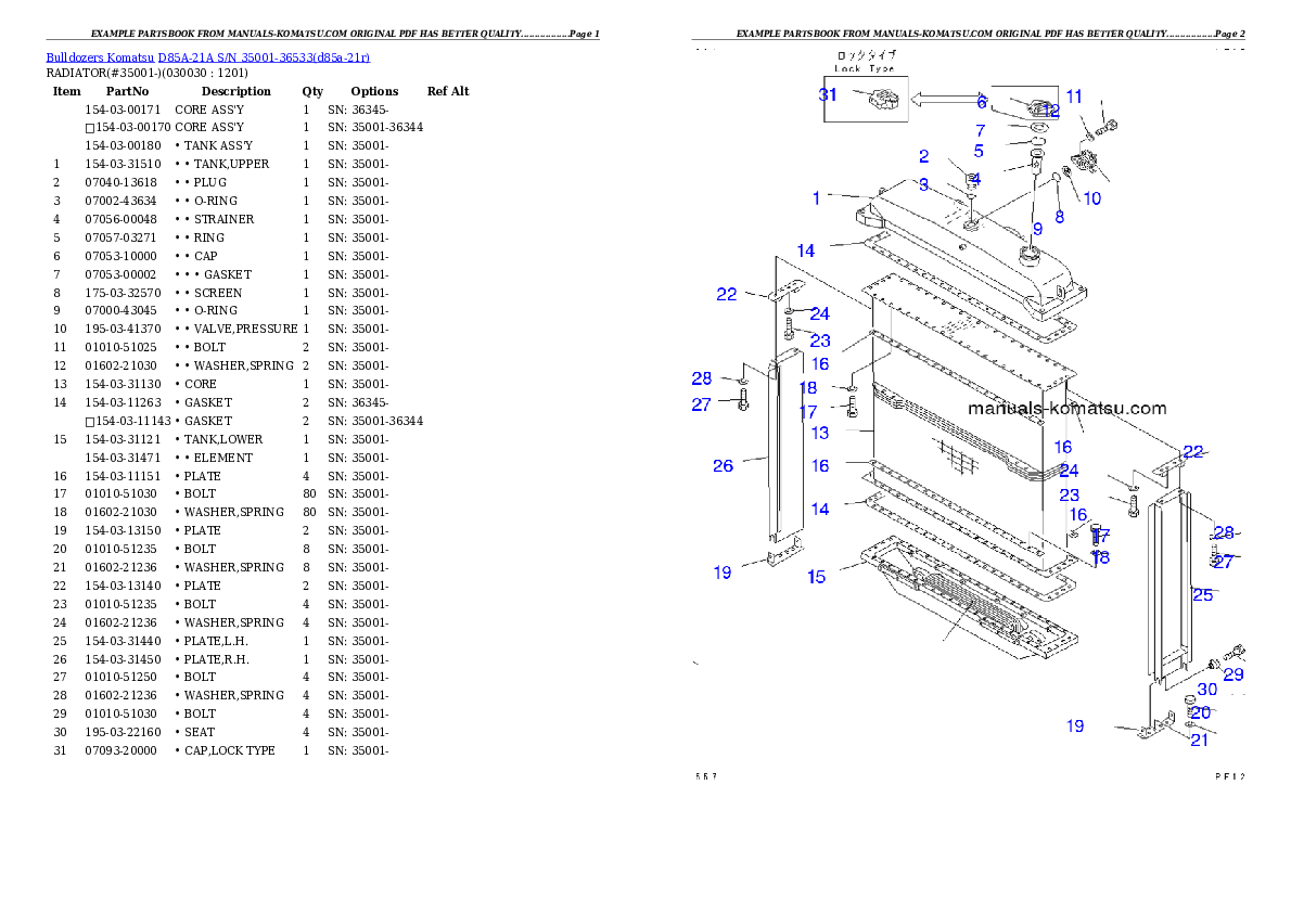 D85A-21A S/N 35001-36533 Partsbook