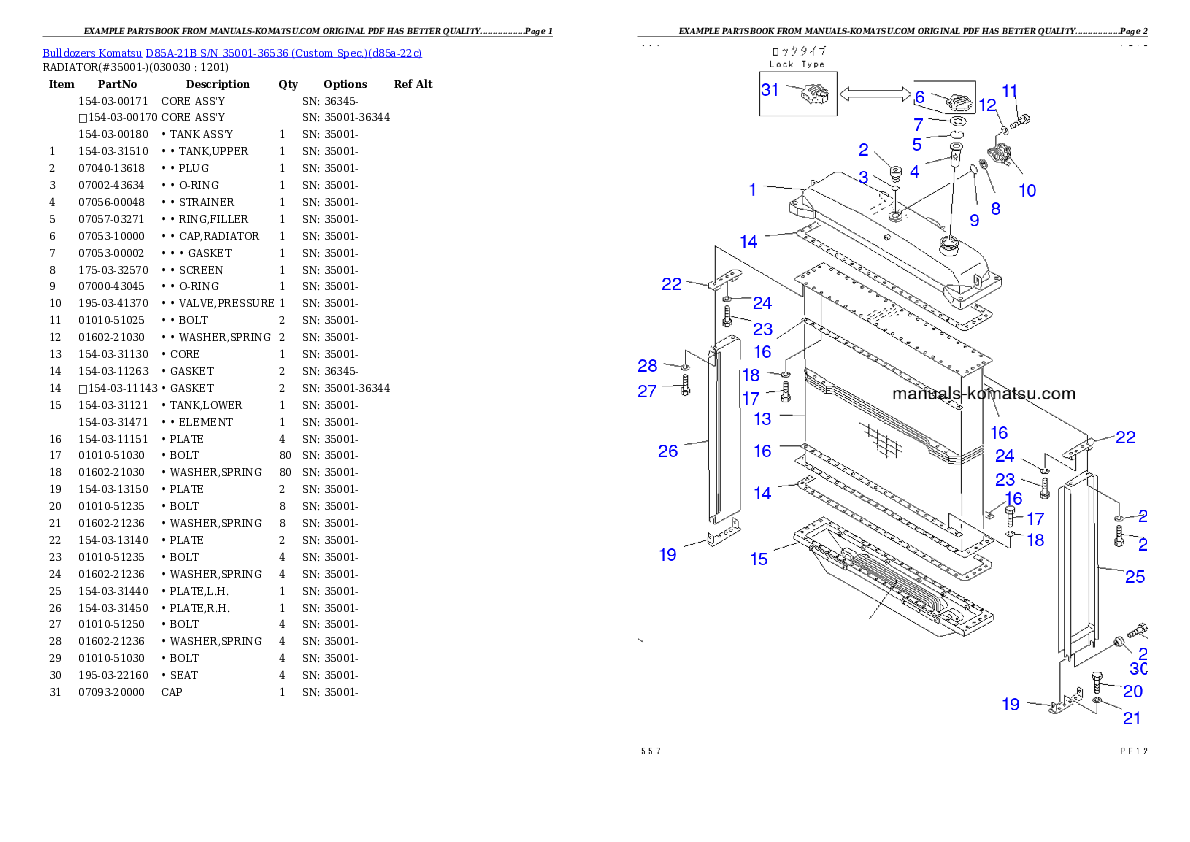 D85A-21B S/N 35001-36536 (Custom Spec.) Partsbook