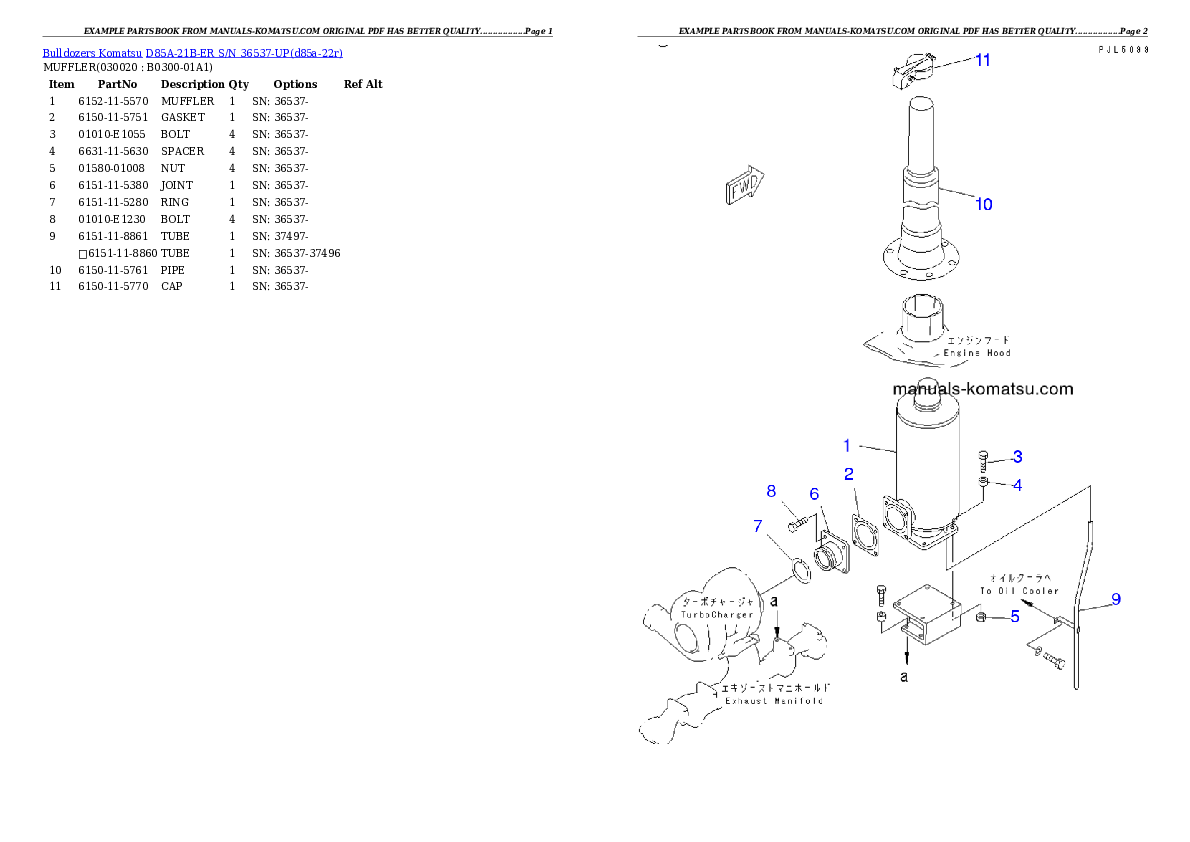 D85A-21B-ER S/N 36537-UP Partsbook