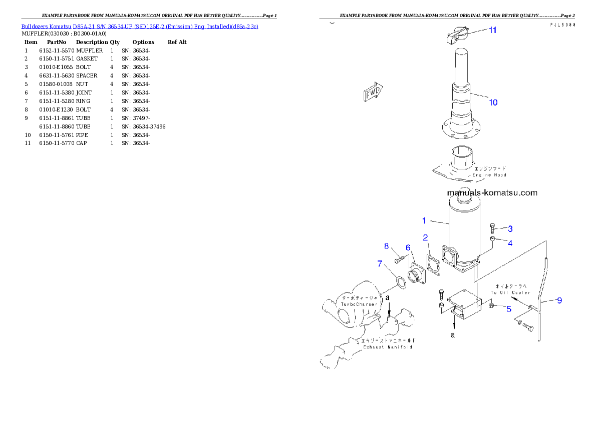 D85A-21 S/N 36534-UP (S6D125E-2 (Emission) Eng. Installed) Partsbook