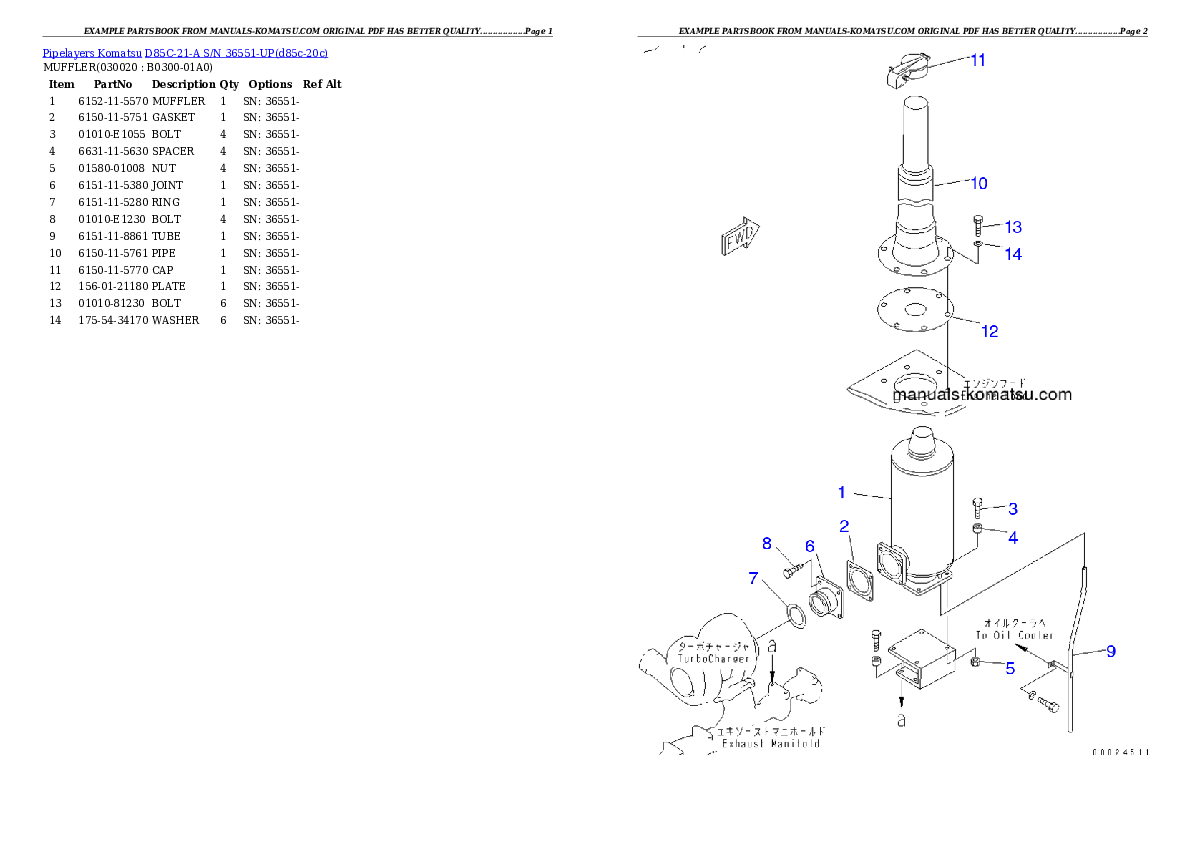 D85C-21-A S/N 36551-UP Partsbook