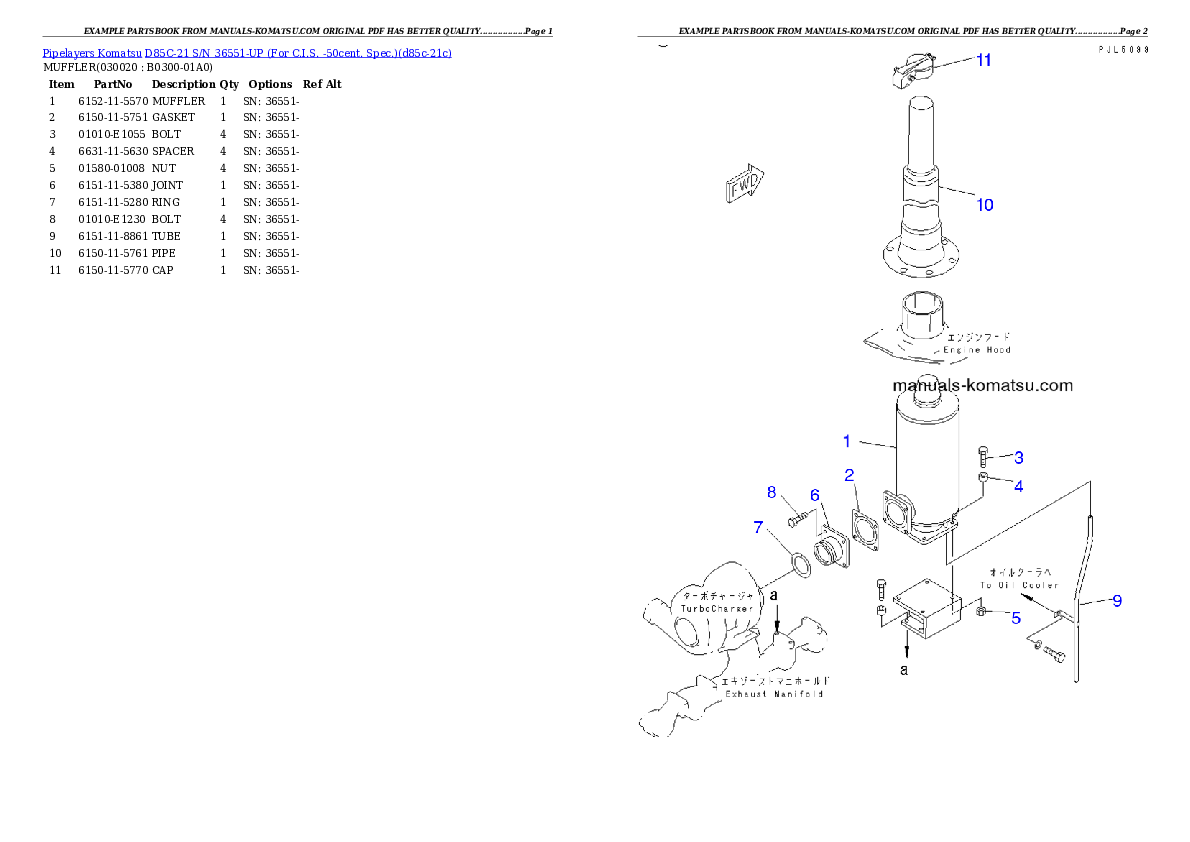 D85C-21 S/N 36551-UP (For C.I.S. -50cent. Spec.) Partsbook