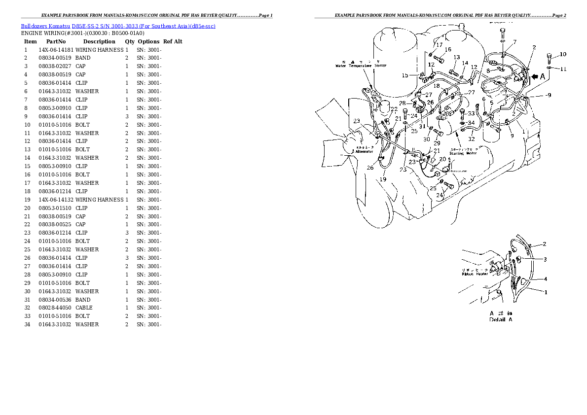 D85E-SS-2 S/N 3001-3033 (For Southeast Asia) Partsbook