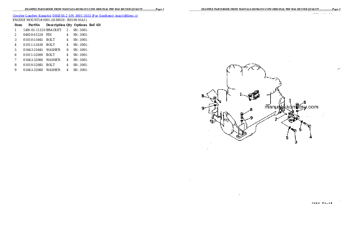 D85ESS-2 S/N 3001-3033 (For Southeast Asia) Partsbook