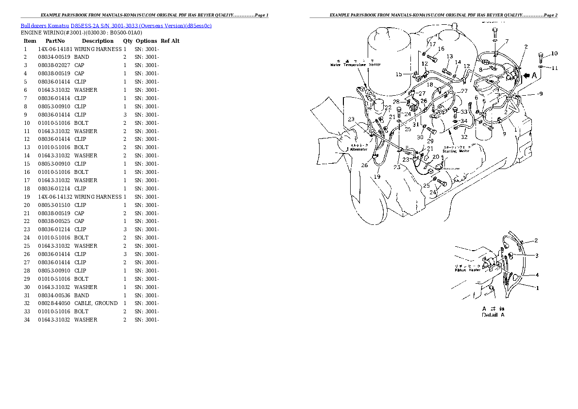 D85ESS-2A S/N 3001-3033 (Overseas Version) Partsbook