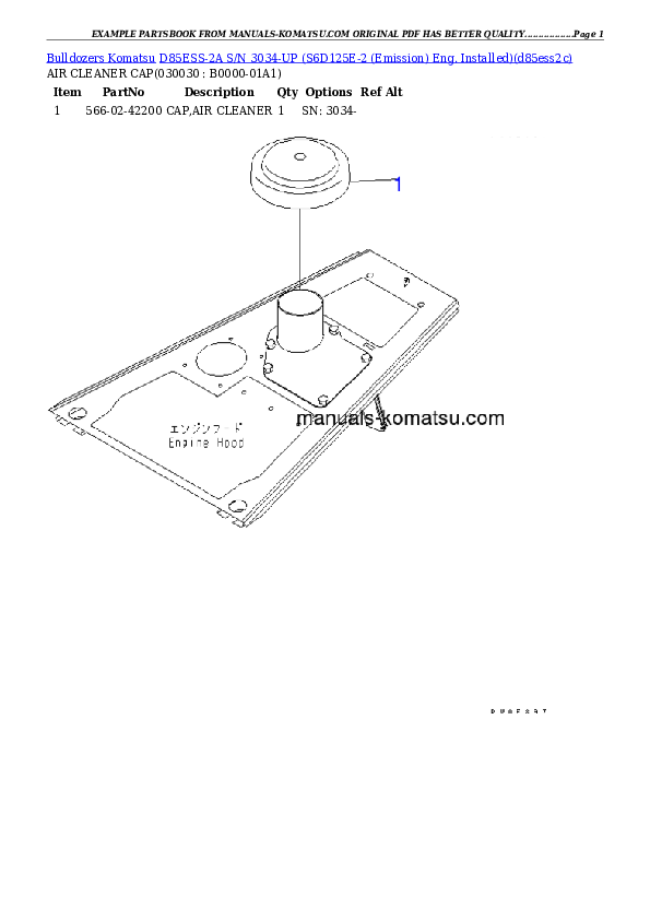 D85ESS-2A S/N 3034-UP (S6D125E-2 (Emission) Eng. Installed) Partsbook