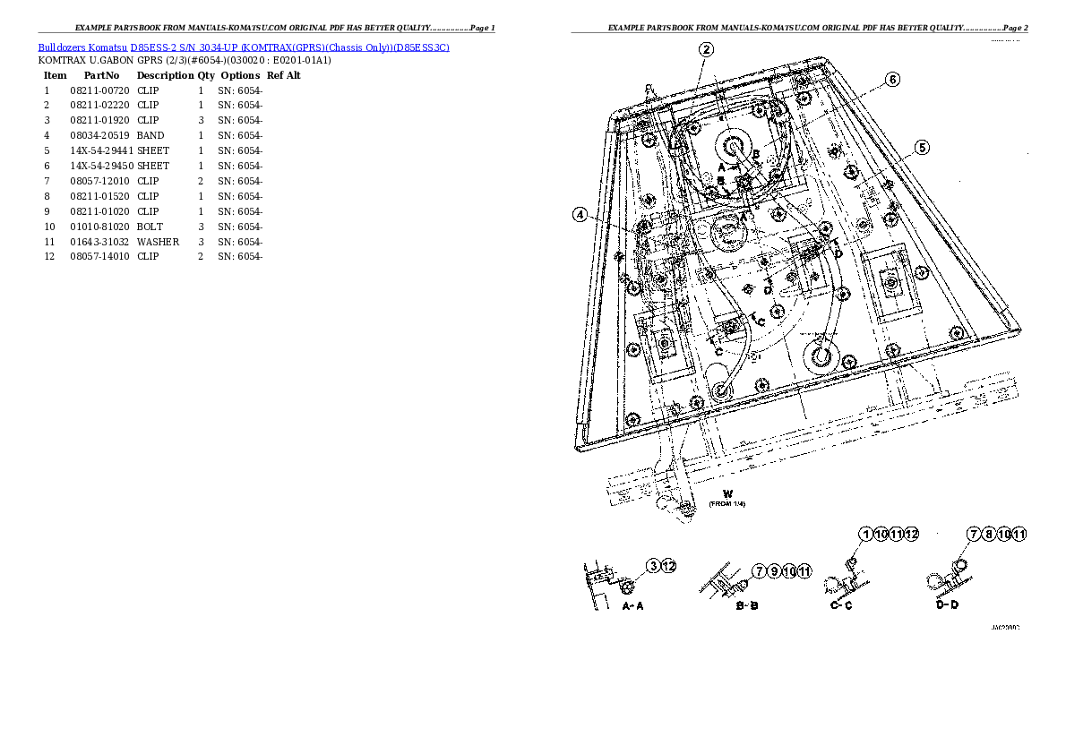 D85ESS-2 S/N 3034-UP (KOMTRAX(GPRS)(Chassis Only)) Partsbook