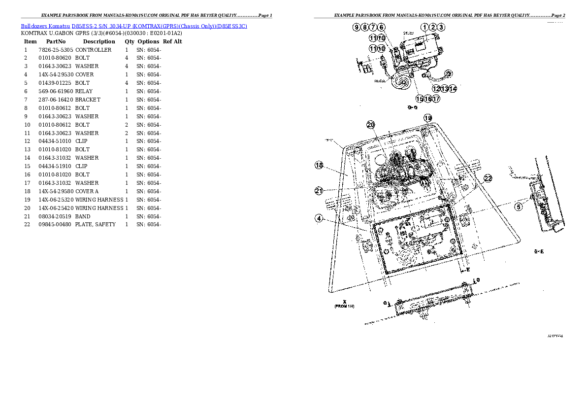 D85ESS-2 S/N 3034-UP (KOMTRAX(GPRS)(Chassis Only)) Partsbook