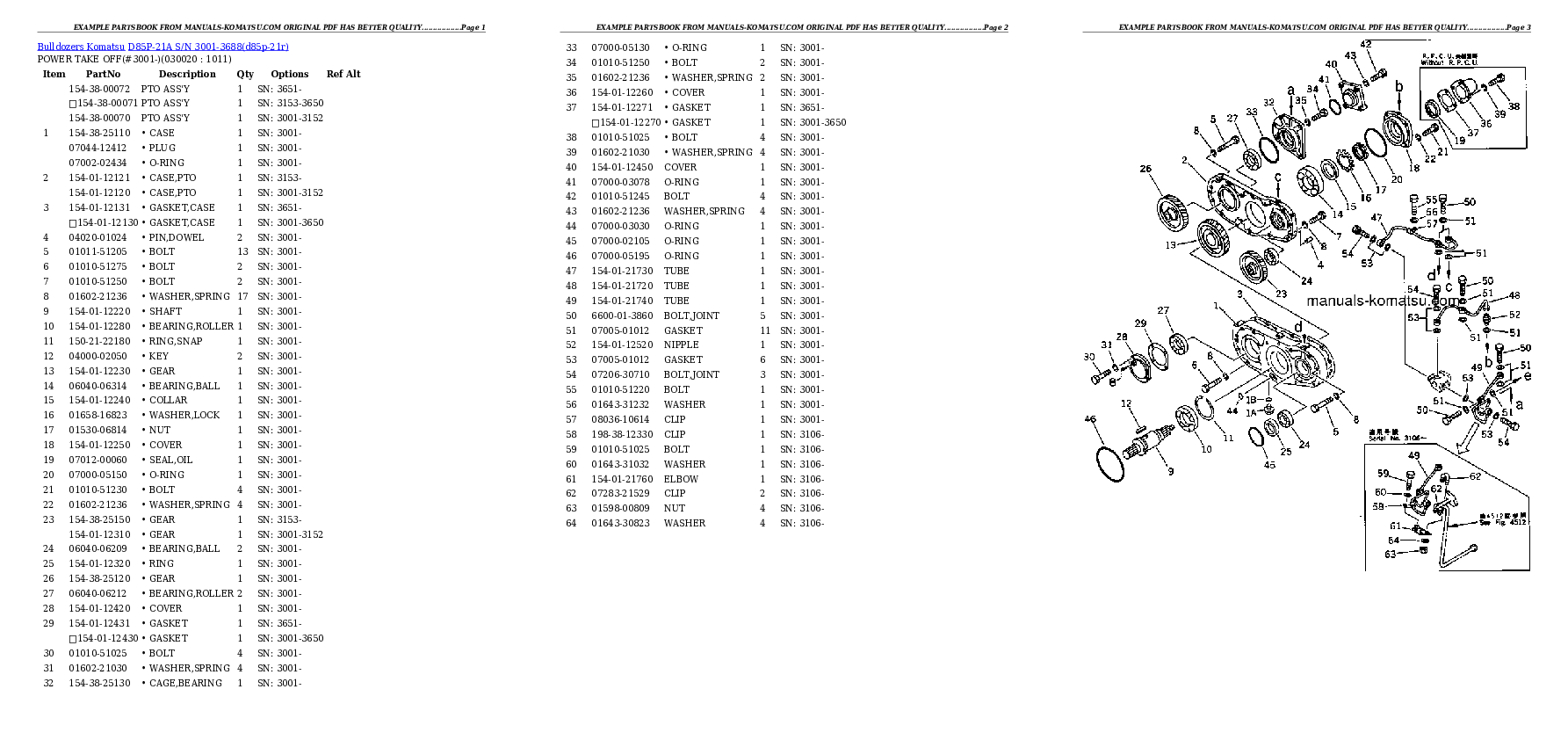 D85P-21A S/N 3001-3688 Partsbook