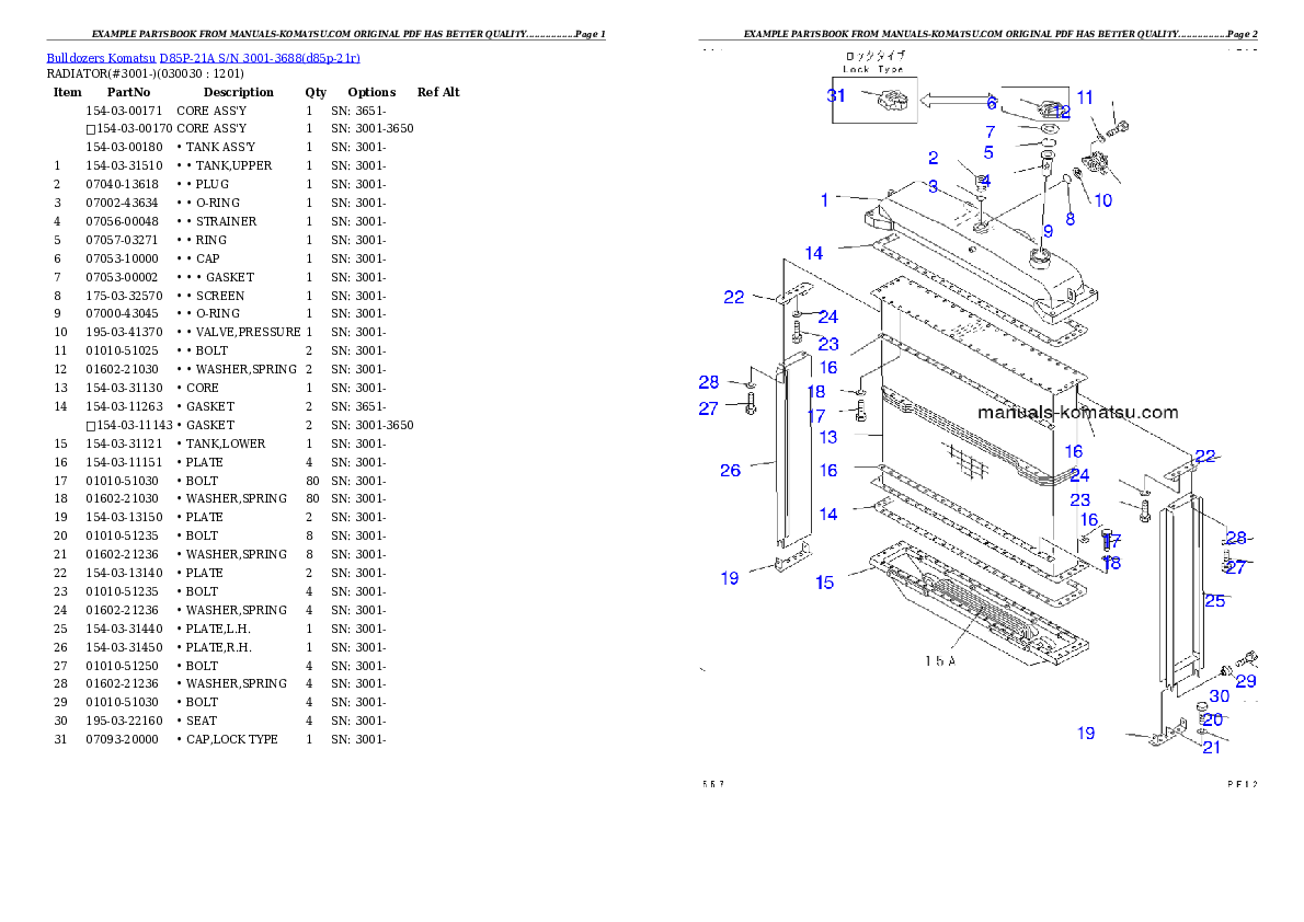 D85P-21A S/N 3001-3688 Partsbook