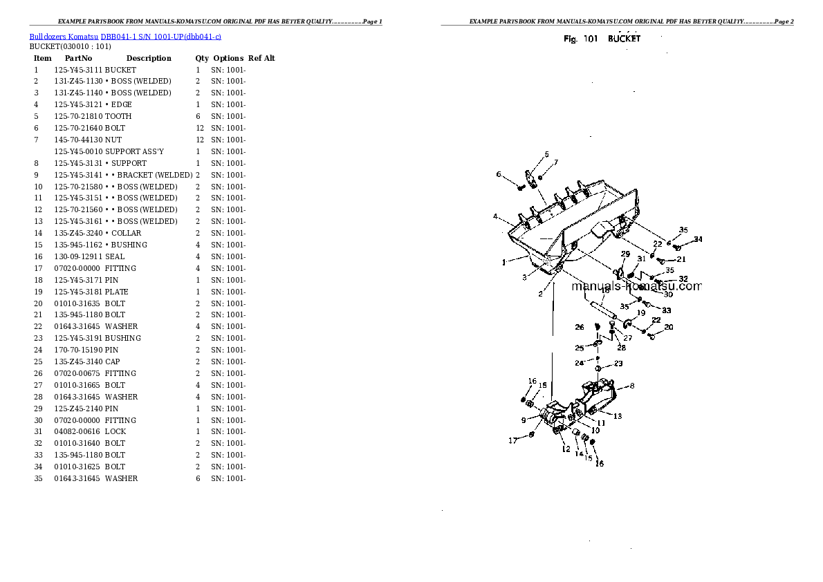 DBB041-1 S/N 1001-UP Partsbook