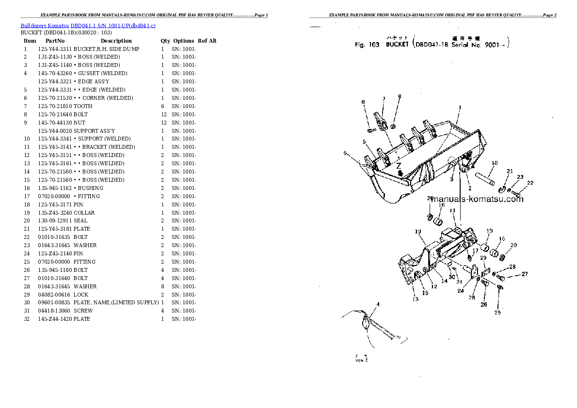 DBD041-1 S/N 1001-UP Partsbook