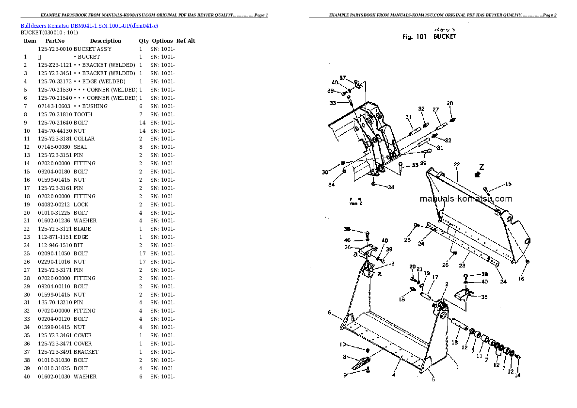 DBM041-1 S/N 1001-UP Partsbook