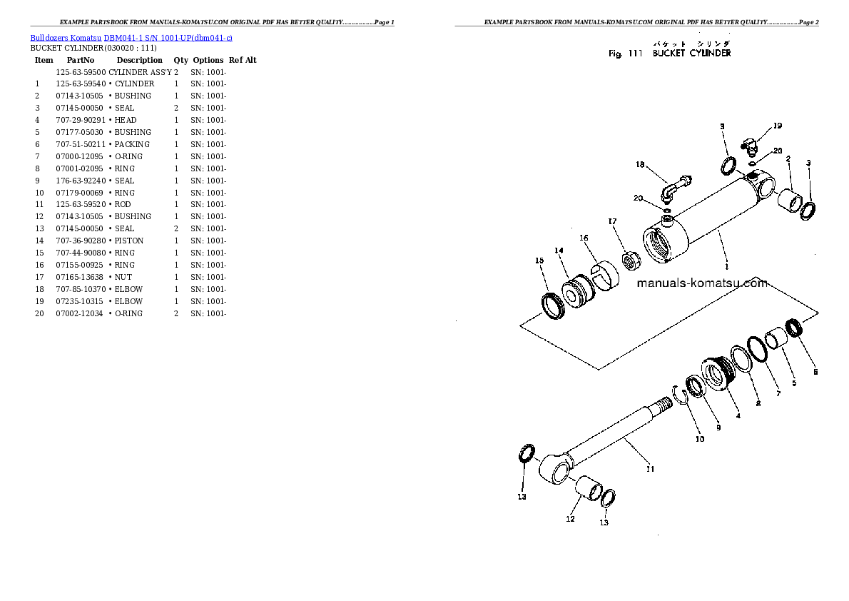 DBM041-1 S/N 1001-UP Partsbook