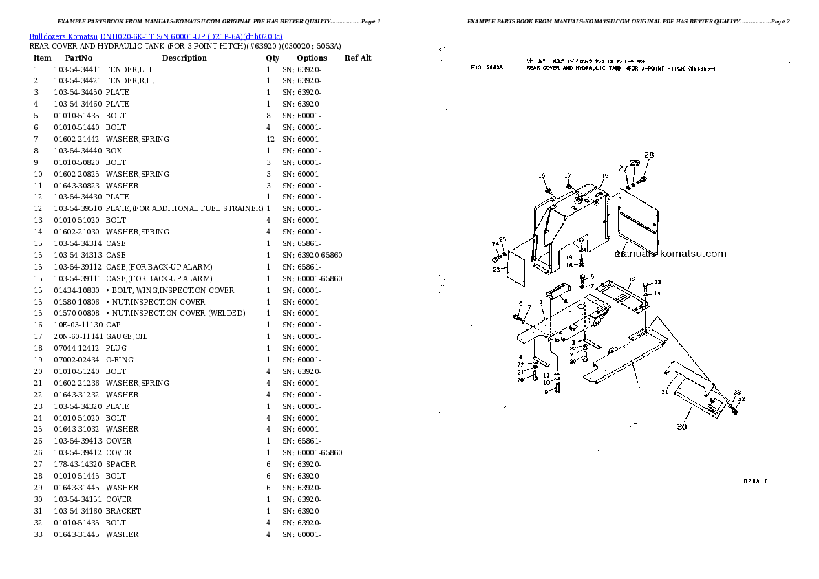 DNH020-6K-1T S/N 60001-UP (D21P-6A) Partsbook