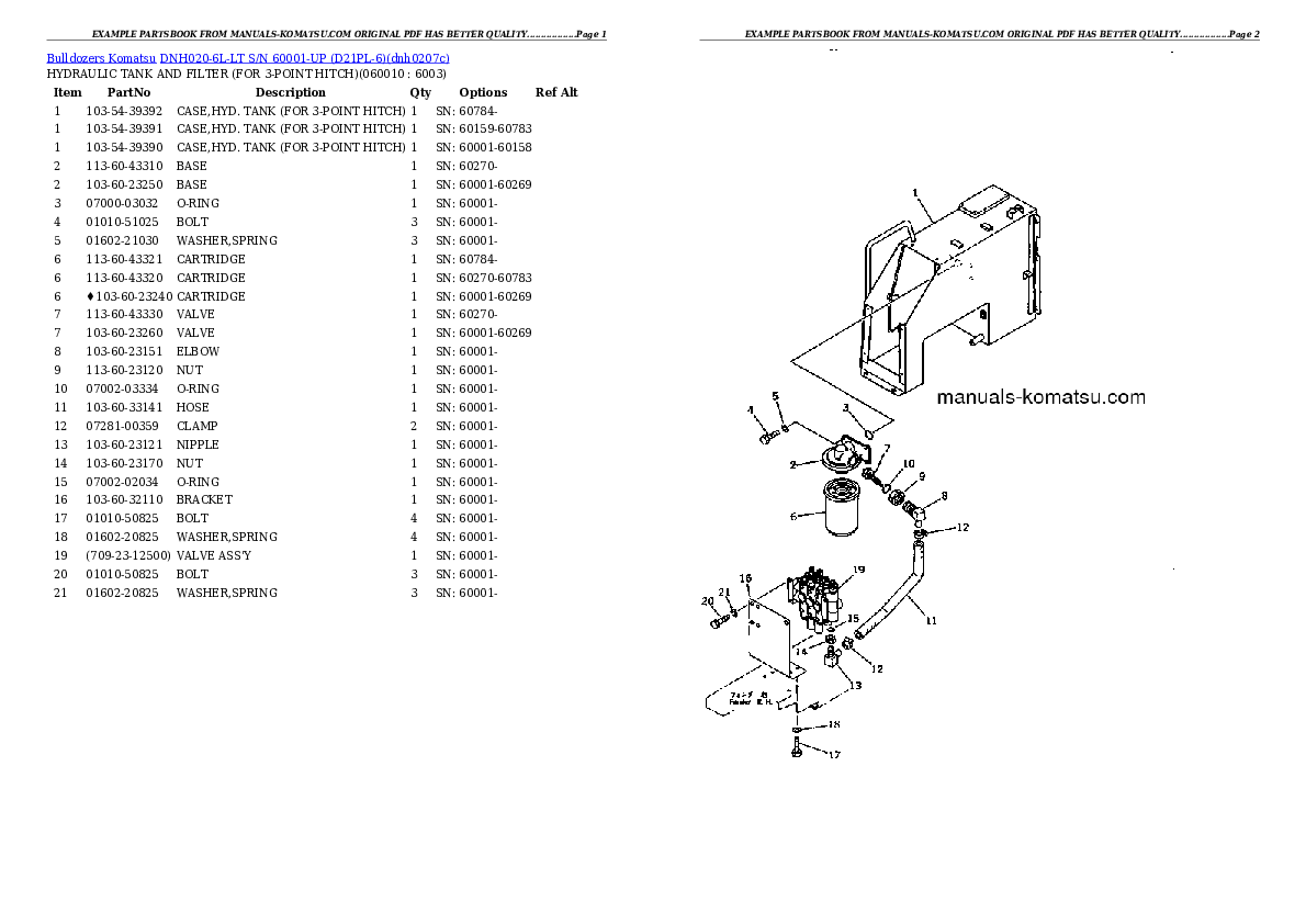 DNH020-6L-LT S/N 60001-UP (D21PL-6) Partsbook