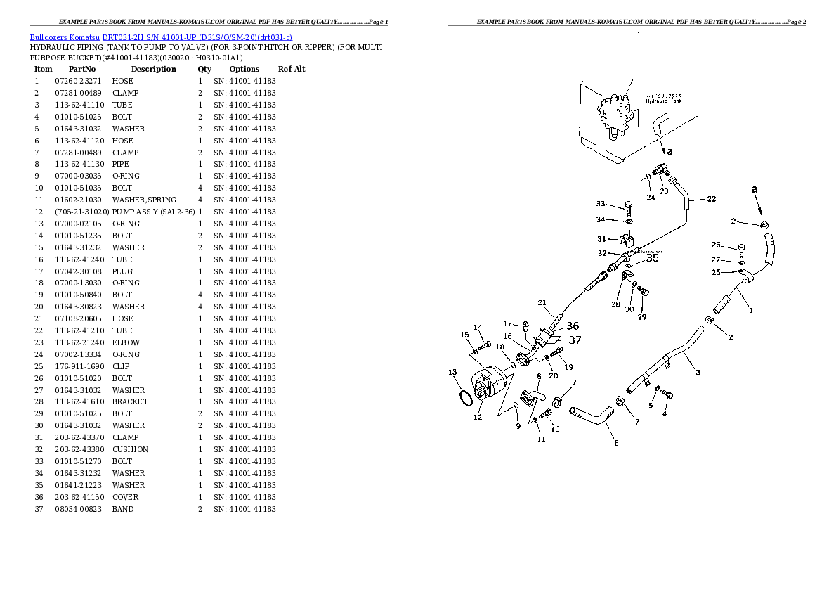 DRT031-2H S/N 41001-UP (D31S/Q/SM-20) Partsbook