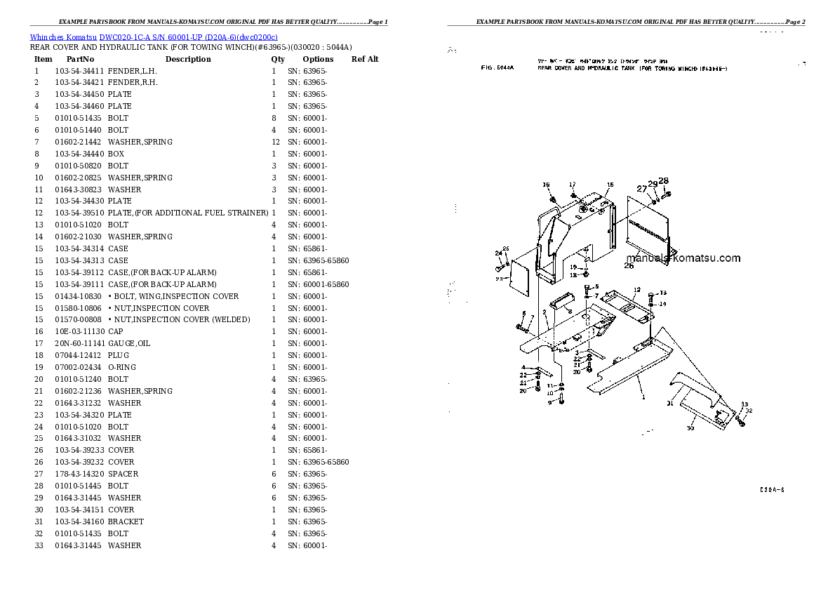 DWC020-1C-A S/N 60001-UP (D20A-6) Partsbook