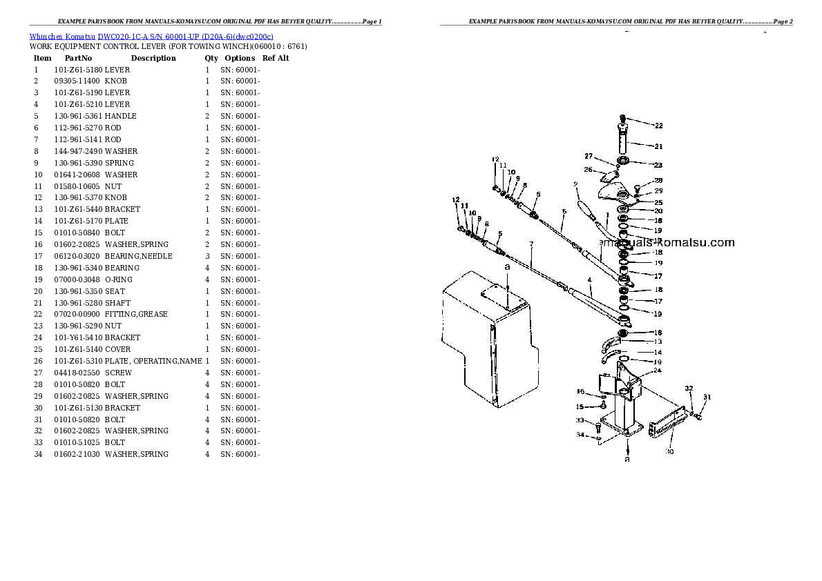 DWC020-1C-A S/N 60001-UP (D20A-6) Partsbook
