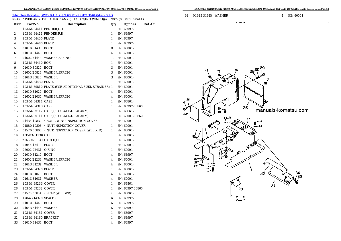 DWC20-1C-D S/N 60001-UP (D20P-6A) Partsbook