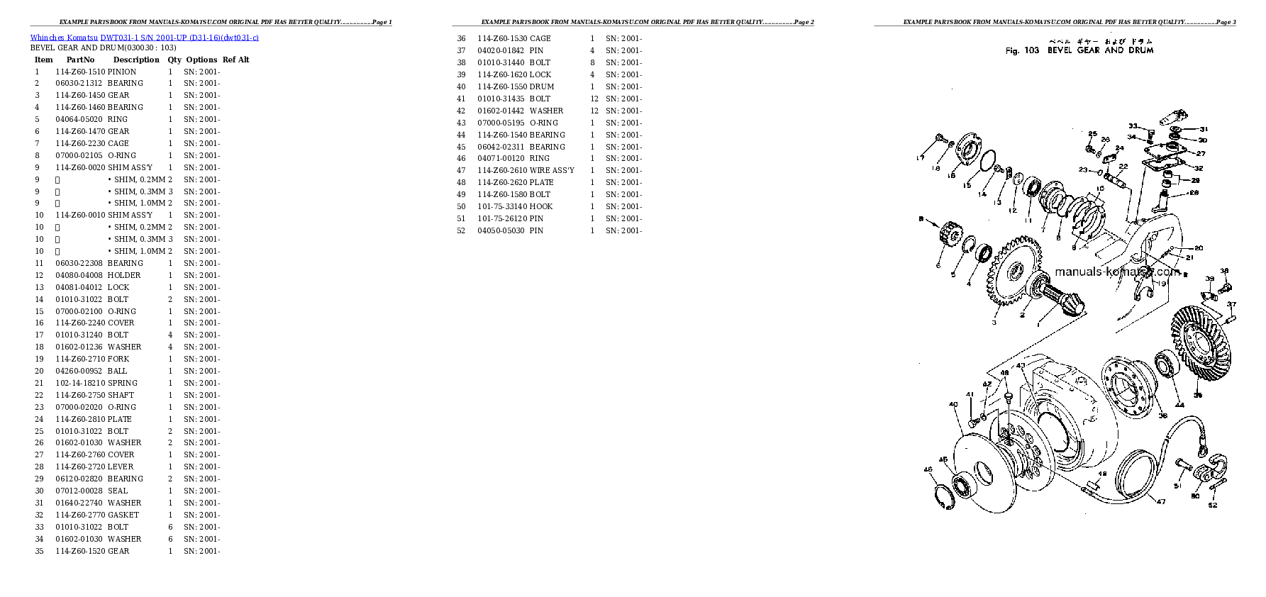 DWT031-1 S/N 2001-UP (D31-16) Partsbook