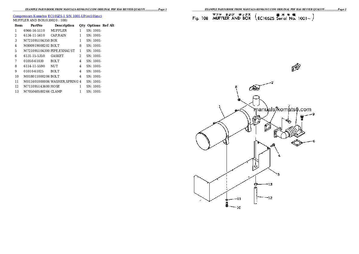 EC105ZS-1 S/N 1001-UP Partsbook