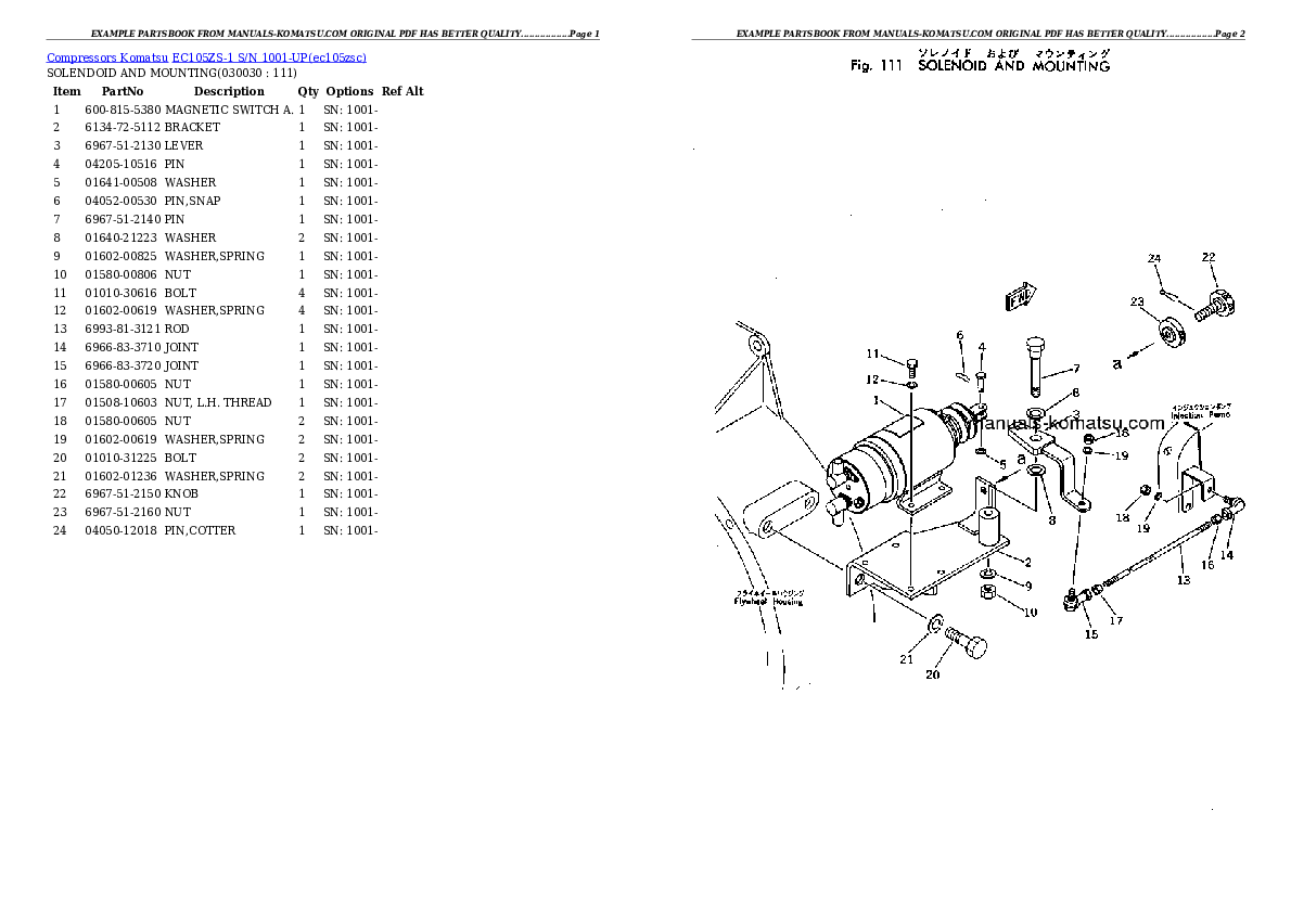 EC105ZS-1 S/N 1001-UP Partsbook