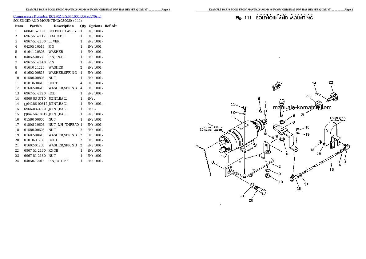 EC170Z-1 S/N 1001-UP Partsbook