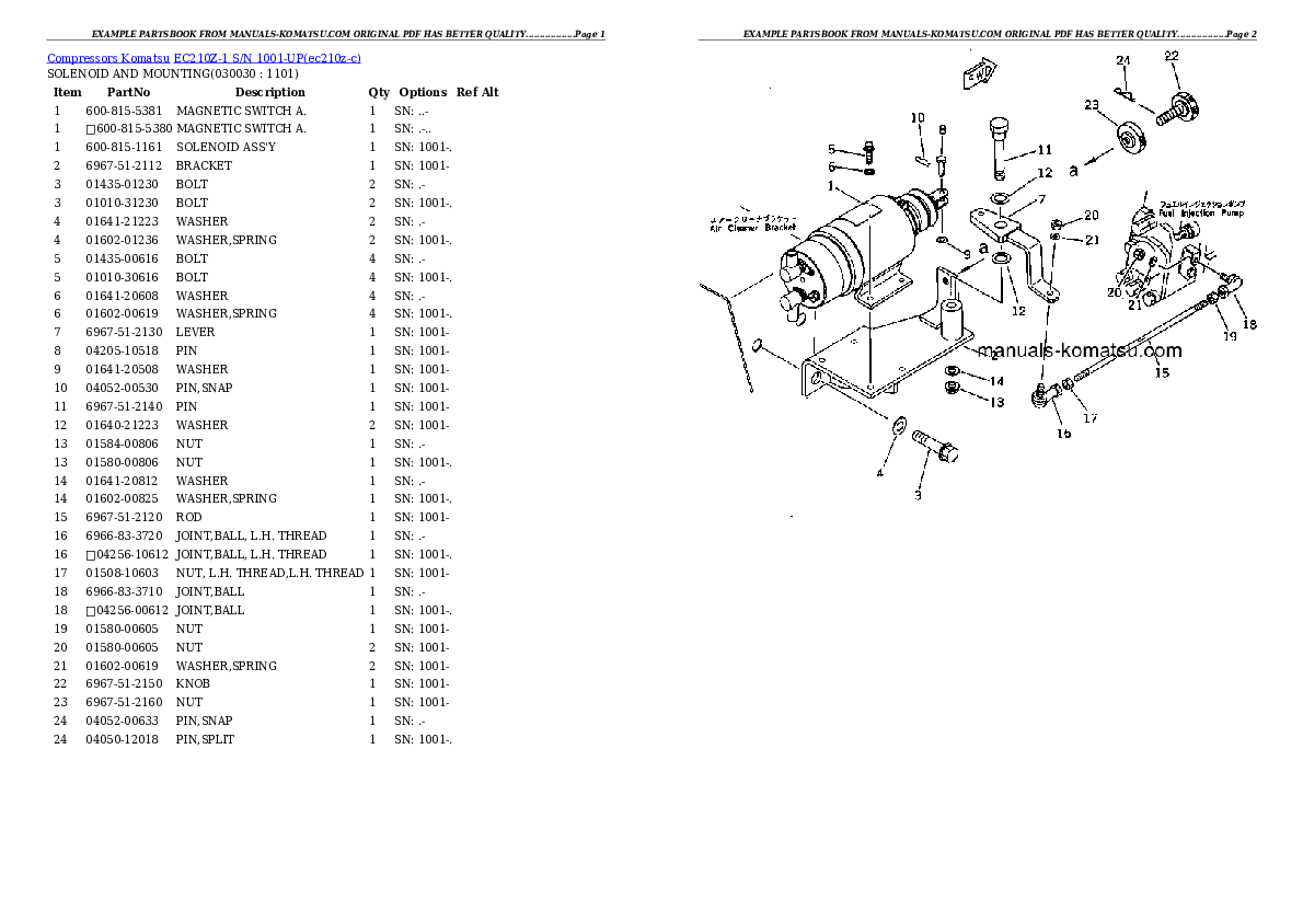 EC210Z-1 S/N 1001-UP Partsbook