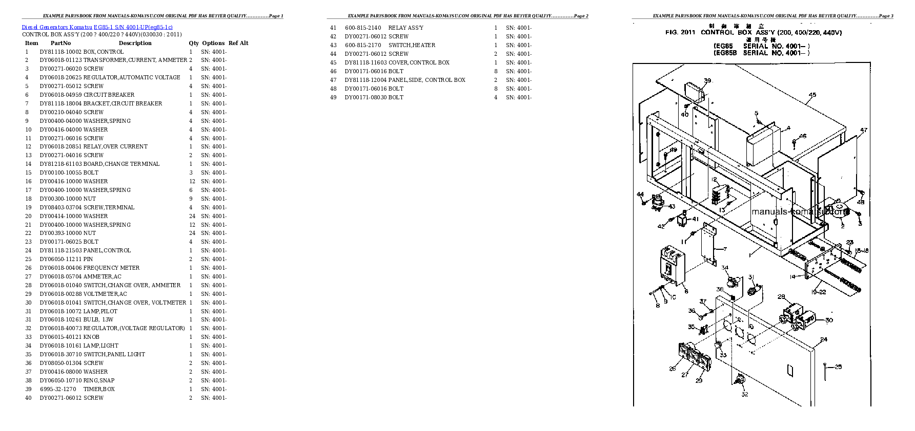 EG85-1 S/N 4001-UP Partsbook