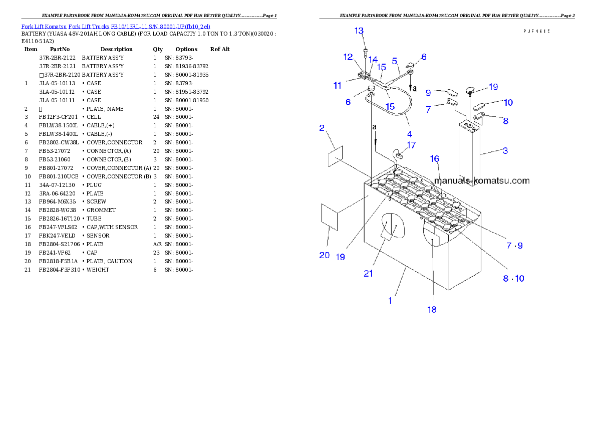 FB10/13RL-11 S/N 80001-UP Partsbook