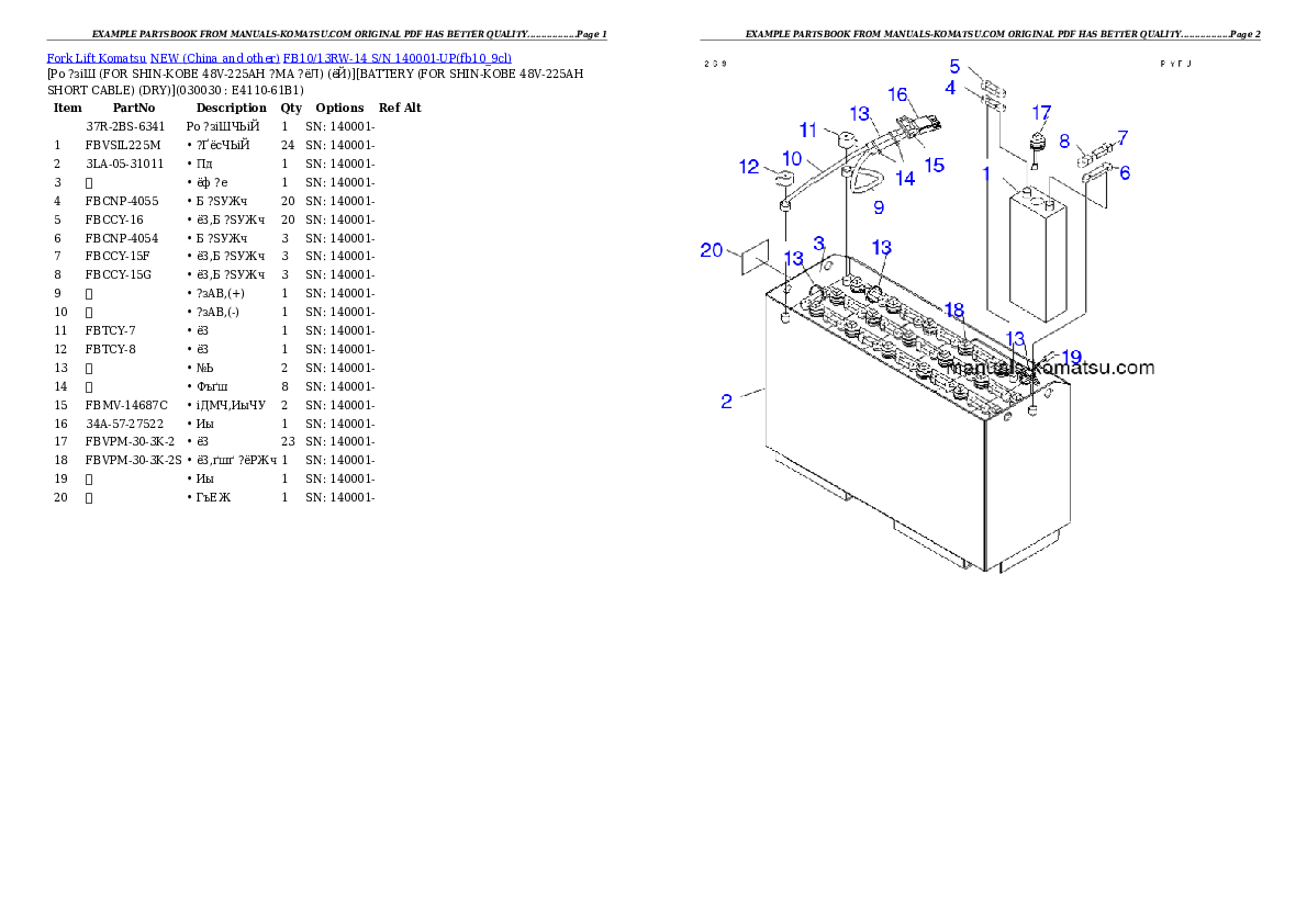 FB10/13RW-14 S/N 140001-UP Partsbook