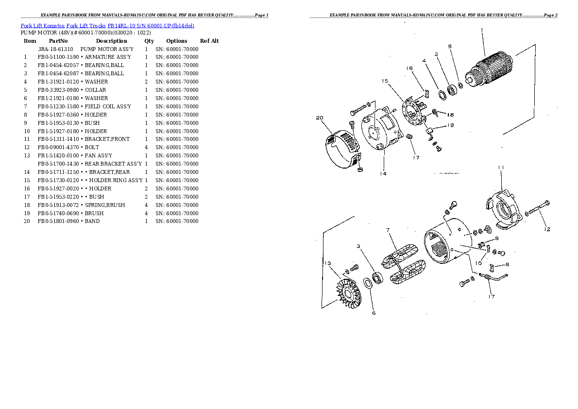 FB14RL-10 S/N 60001-UP Partsbook